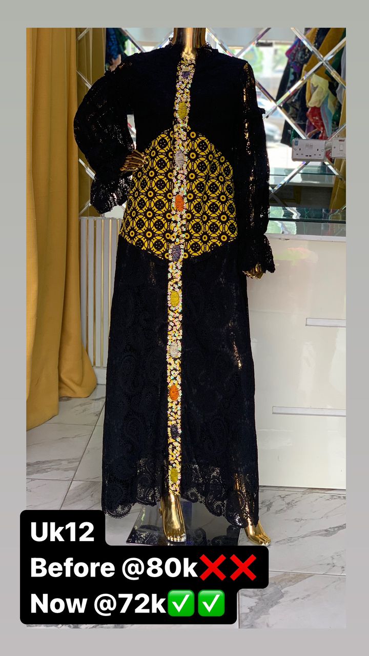 Lace long gown with turtle neck and ankara patches